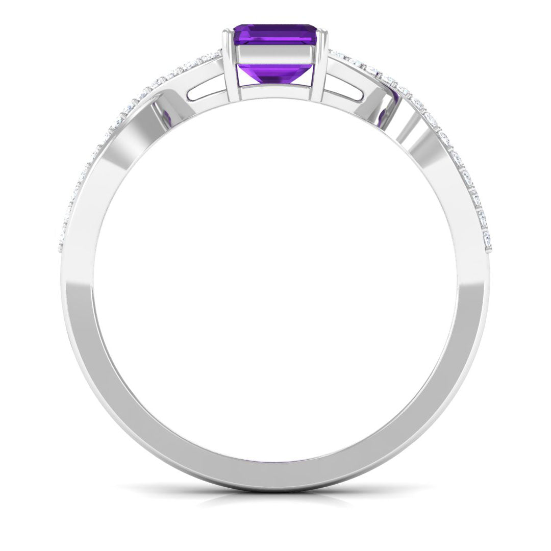 Rosec Jewels-Emerald Cut Amethyst and Diamond Infinity Engagement Ring