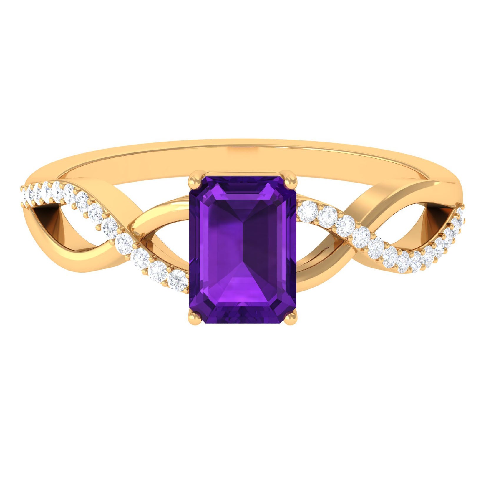 Rosec Jewels-Emerald Cut Amethyst and Diamond Infinity Engagement Ring