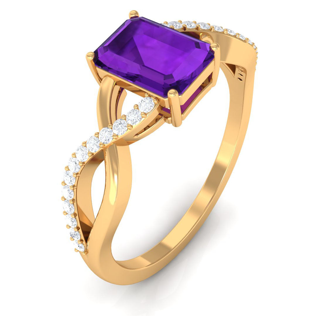 Rosec Jewels-Emerald Cut Amethyst and Diamond Infinity Engagement Ring