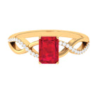 Rosec Jewels-Emerald Cut Created Ruby and Diamond Crossover Engagement Ring