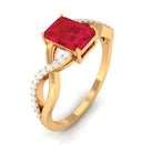 Rosec Jewels-Emerald Cut Created Ruby and Diamond Crossover Engagement Ring