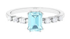 Rosec Jewels-Emerald Cut Shape Sky Blue Topaz and Diamond Solitaire Engagement Ring