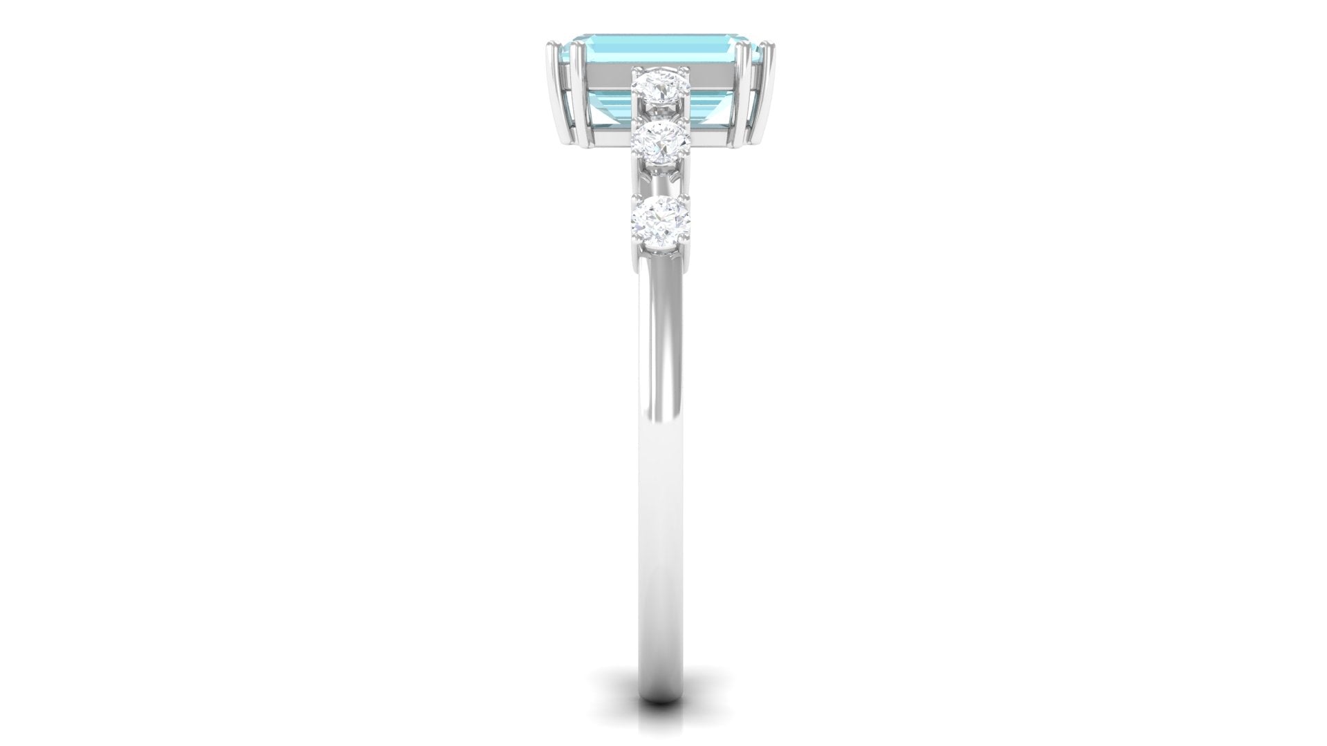 Rosec Jewels-Emerald Cut Shape Sky Blue Topaz and Diamond Solitaire Engagement Ring