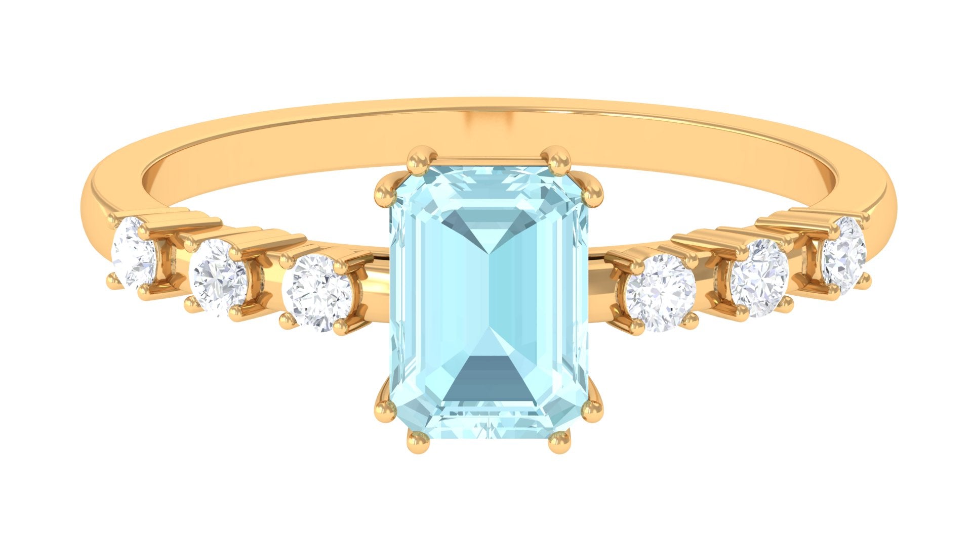 Rosec Jewels-Emerald Cut Shape Sky Blue Topaz and Diamond Solitaire Engagement Ring