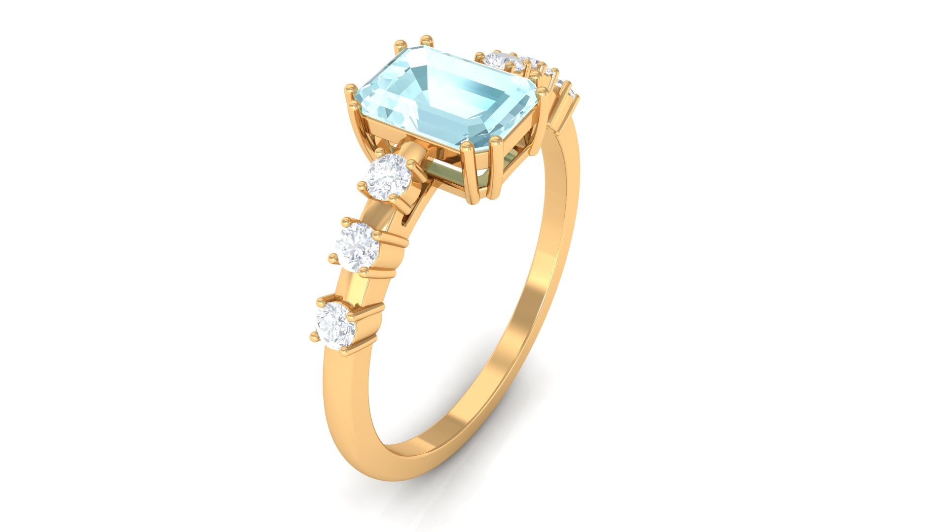 Rosec Jewels-Emerald Cut Shape Sky Blue Topaz and Diamond Solitaire Engagement Ring