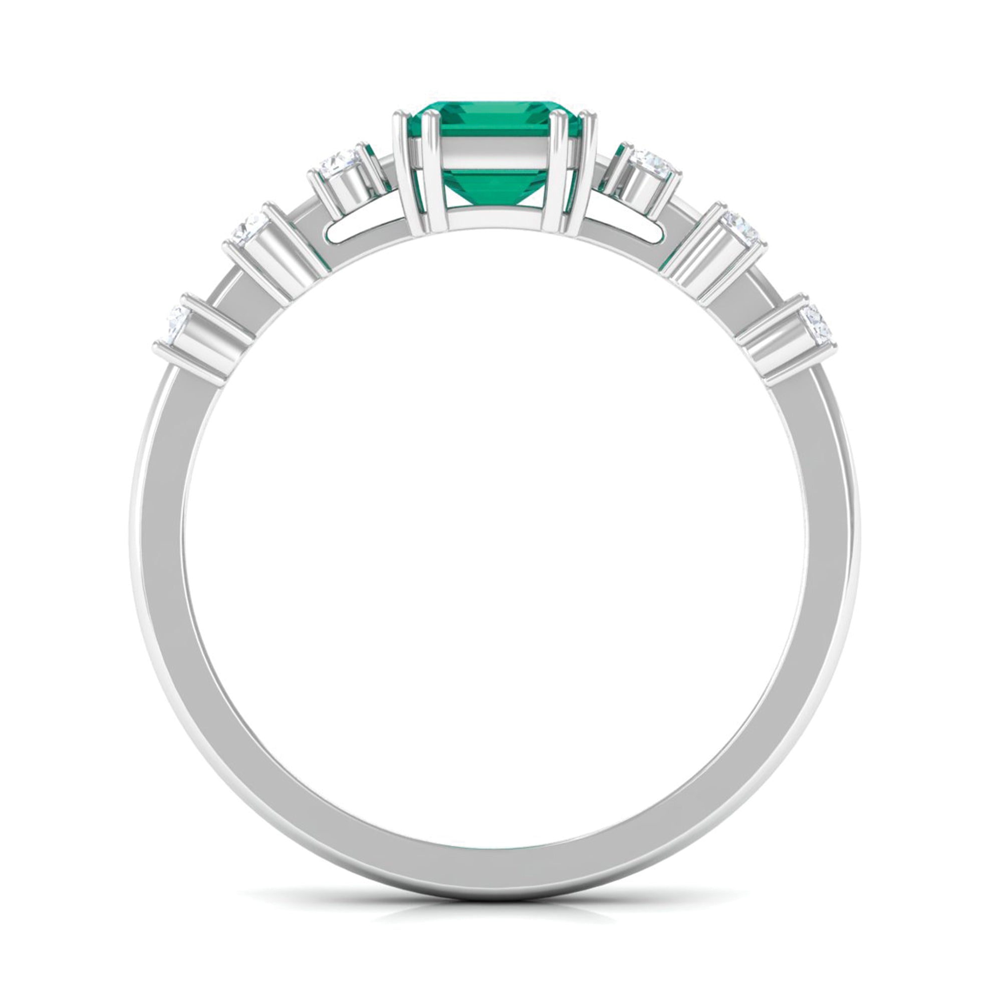 Rosec Jewels-1.5 CT Octagon shape Emerald Engagement Ring with Diamond Side Stones