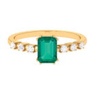 Rosec Jewels-1.5 CT Octagon shape Emerald Engagement Ring with Diamond Side Stones