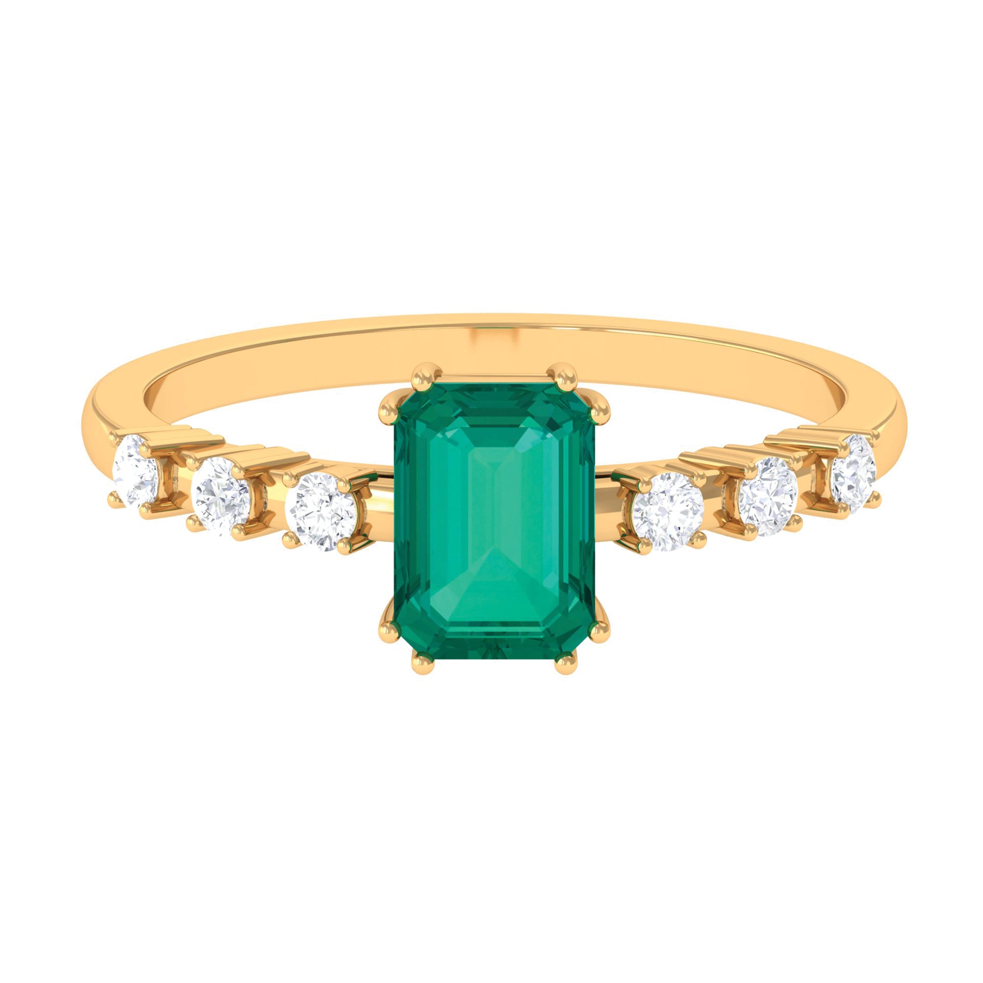 Rosec Jewels-1.5 CT Octagon shape Emerald Engagement Ring with Diamond Side Stones