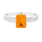 Rosec Jewels-2 CT Emerald Cut Fire Opal and Diamond Side Stone Engagement Ring