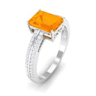 Rosec Jewels-2 CT Emerald Cut Fire Opal and Diamond Side Stone Engagement Ring