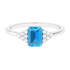 Rosec Jewels-Emerald Cut Swiss Blue Topaz Solitaire Engagement Ring with Diamond