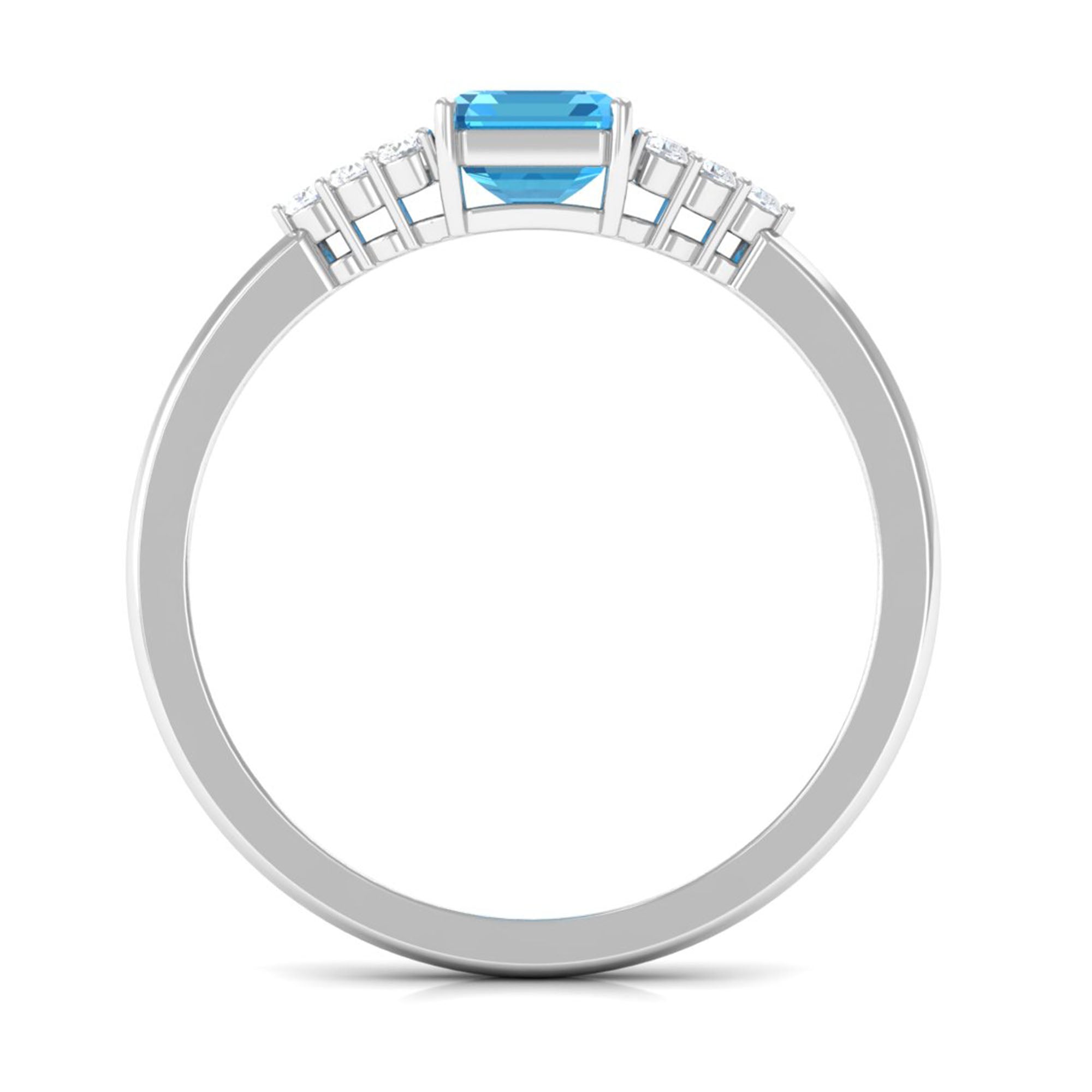 Rosec Jewels-Emerald Cut Swiss Blue Topaz Solitaire Engagement Ring with Diamond