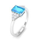 Rosec Jewels-Emerald Cut Swiss Blue Topaz Solitaire Engagement Ring with Diamond