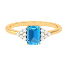 Rosec Jewels-Emerald Cut Swiss Blue Topaz Solitaire Engagement Ring with Diamond