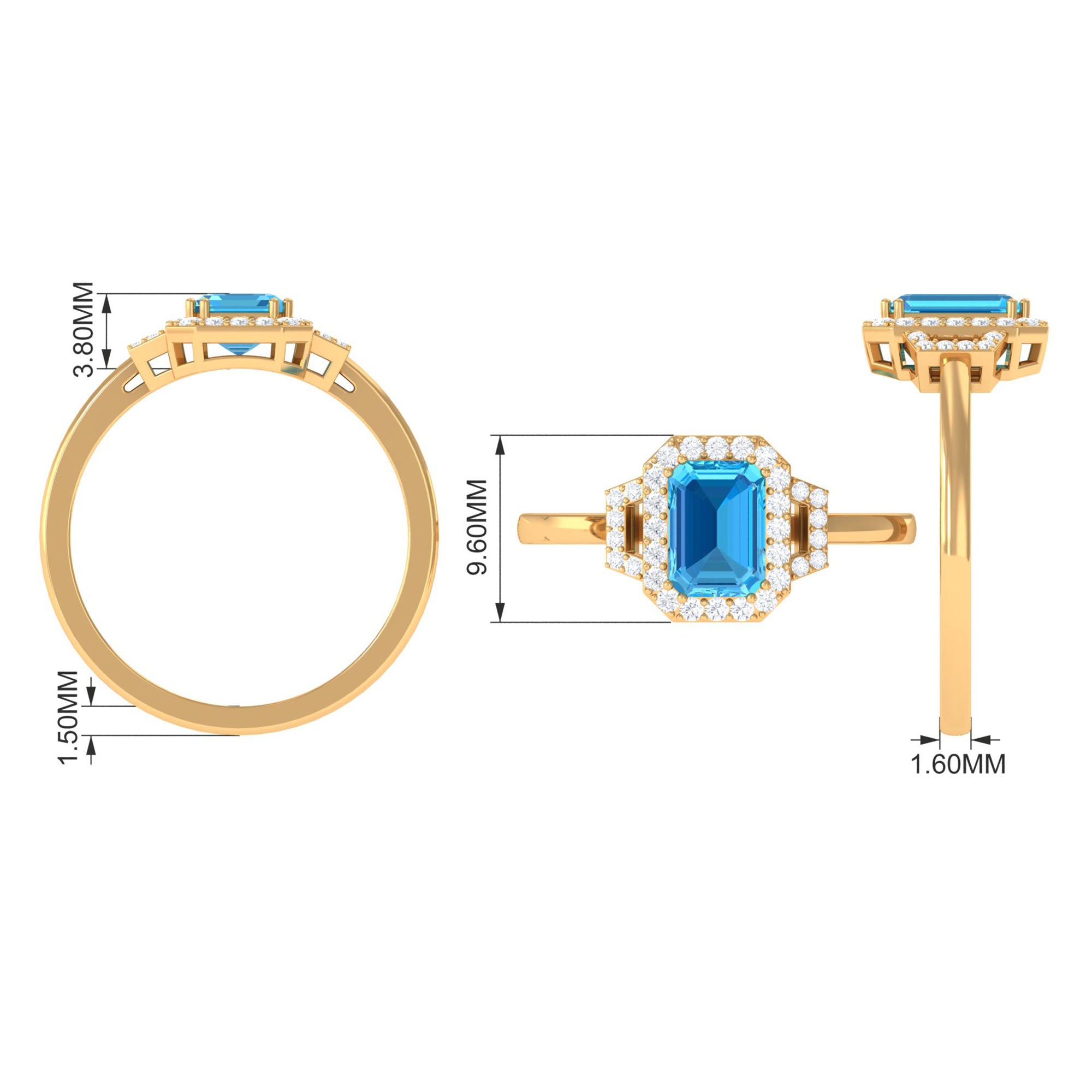 Rosec Jewels-Emerald Cut Swiss Blue Topaz and Diamond Statement Engagement Ring