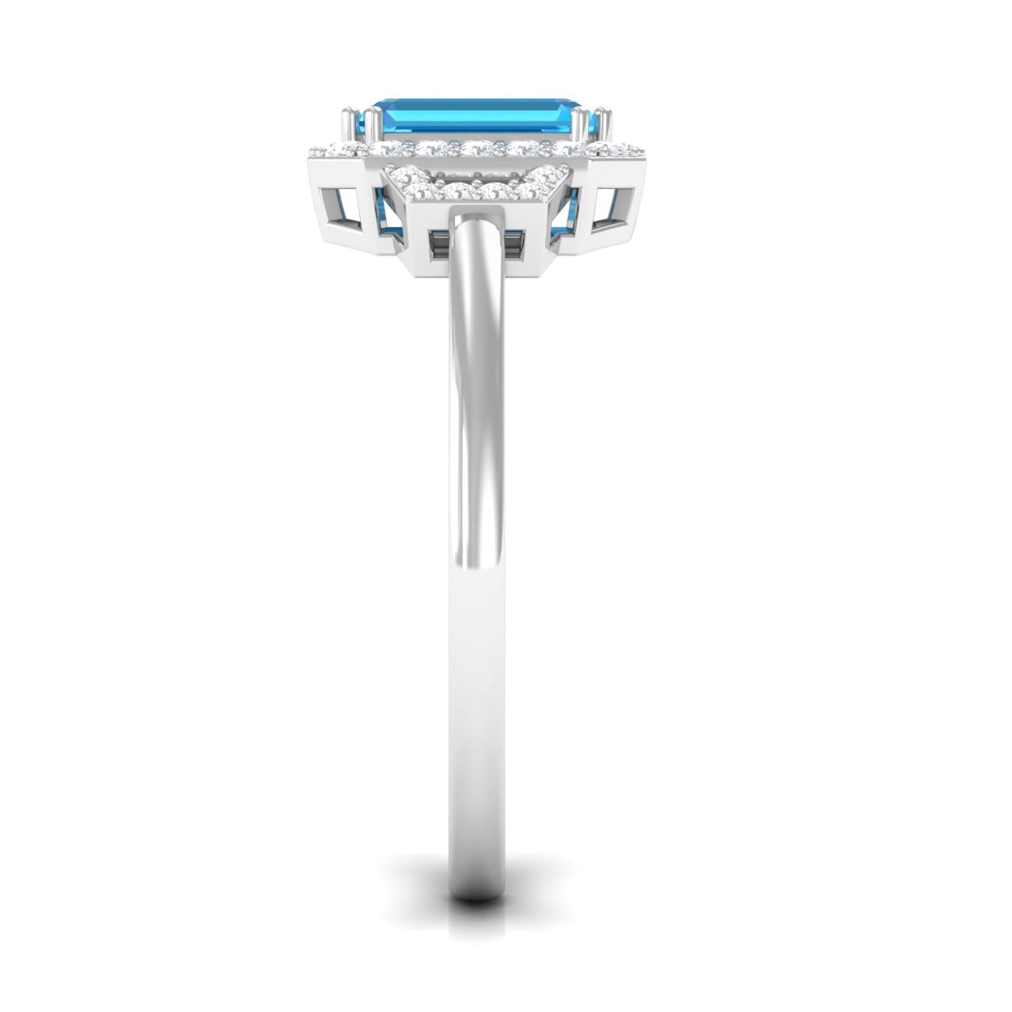 Rosec Jewels-Emerald Cut Swiss Blue Topaz and Diamond Statement Engagement Ring