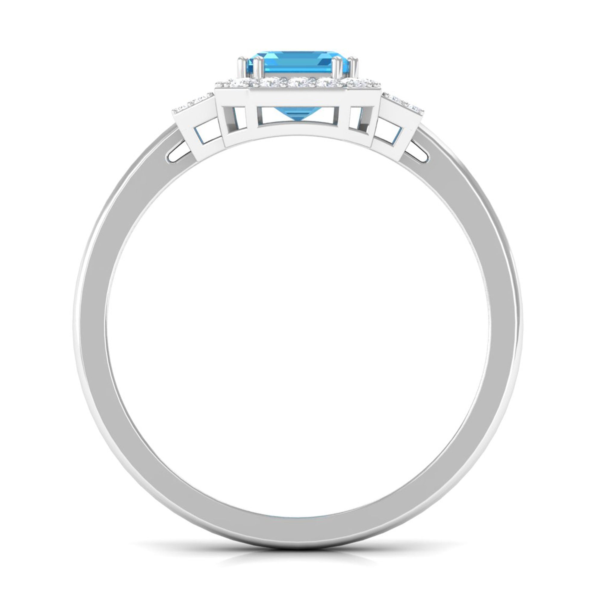 Rosec Jewels-Emerald Cut Swiss Blue Topaz and Diamond Statement Engagement Ring