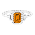 Rosec Jewels-Emerald Cut Citrine and Diamond Statement Engagement Ring