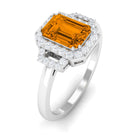 Rosec Jewels-Emerald Cut Citrine and Diamond Statement Engagement Ring