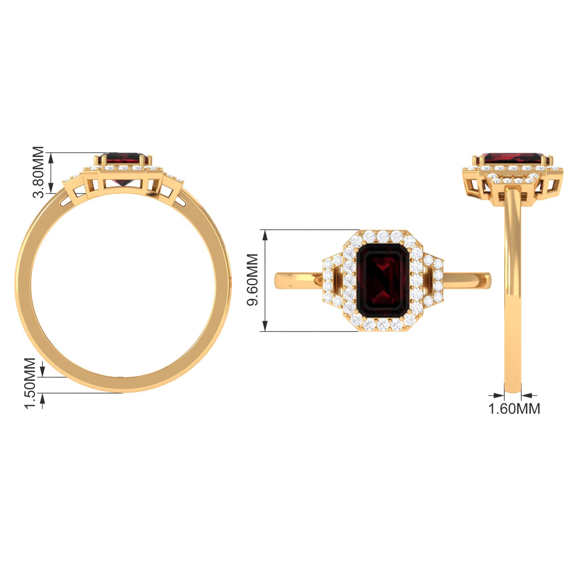 Rosec Jewels-Octagon Cut Garnet and Diamond Statement Engagement Ring