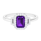 Rosec Jewels-Octagon Amethyst Statement Engagement Ring with Diamond