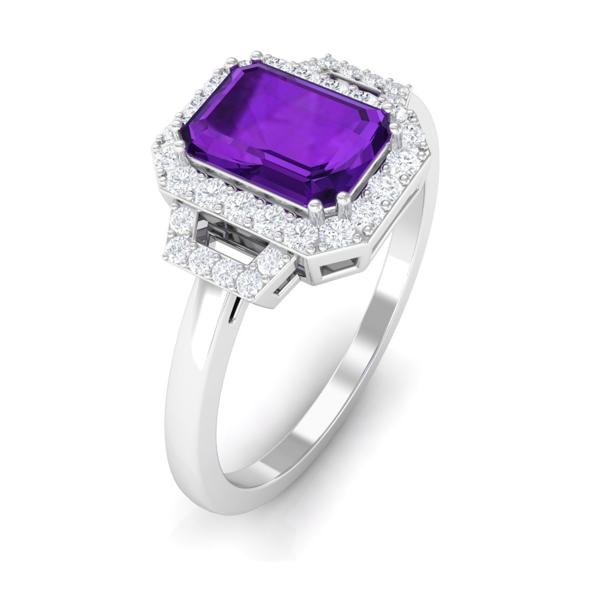 Rosec Jewels-Octagon Amethyst Statement Engagement Ring with Diamond