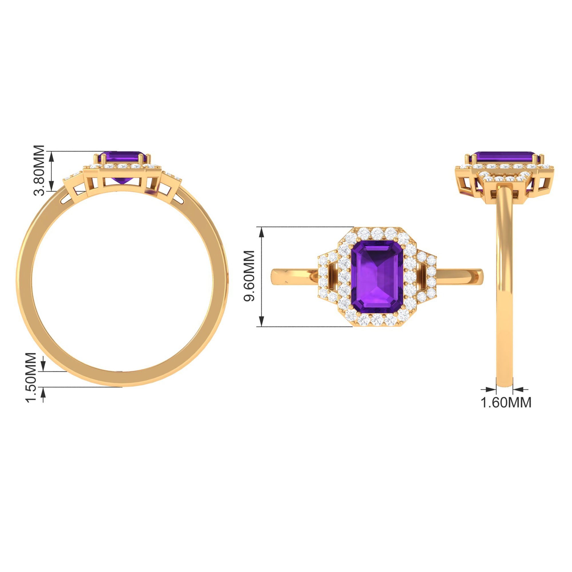 Rosec Jewels-Octagon Amethyst Statement Engagement Ring with Diamond