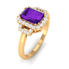 Rosec Jewels-Octagon Amethyst Statement Engagement Ring with Diamond