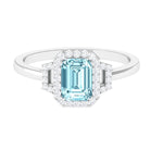 Rosec Jewels-Octagon Aquamarine Statement Engagement Ring with Diamond