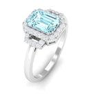 Rosec Jewels-Octagon Aquamarine Statement Engagement Ring with Diamond