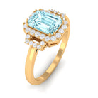 Rosec Jewels-Octagon Aquamarine Statement Engagement Ring with Diamond