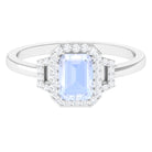 Rosec Jewels-Emerald Cut Moonstone Halo Engagement Ring with Diamond