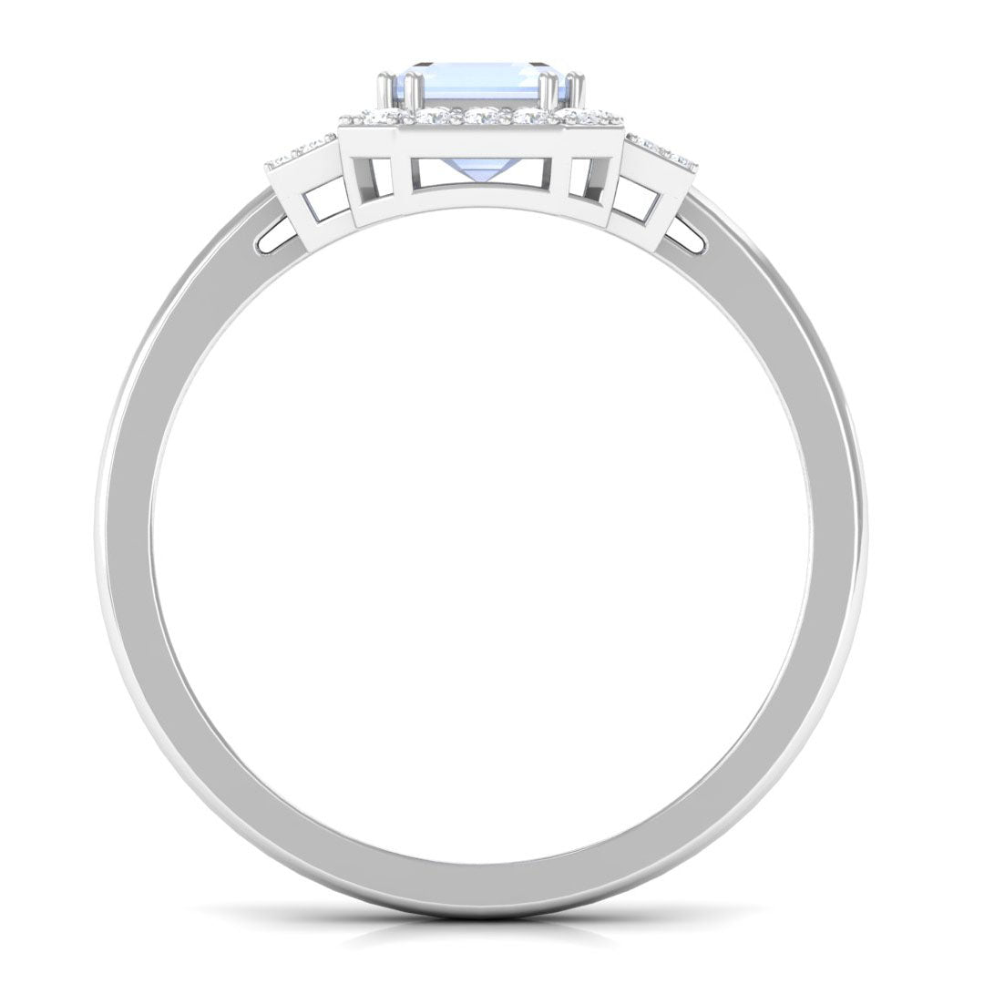 Rosec Jewels-Emerald Cut Moonstone Halo Engagement Ring with Diamond