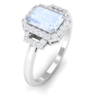 Rosec Jewels-Emerald Cut Moonstone Halo Engagement Ring with Diamond