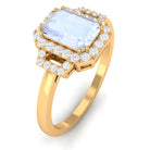 Rosec Jewels-Emerald Cut Moonstone Halo Engagement Ring with Diamond