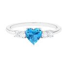 Rosec Jewels-Heart Shape Swiss Blue Topaz Solitaire Promise Ring with Diamond