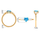 Rosec Jewels-Heart Shape Swiss Blue Topaz Solitaire Promise Ring with Diamond