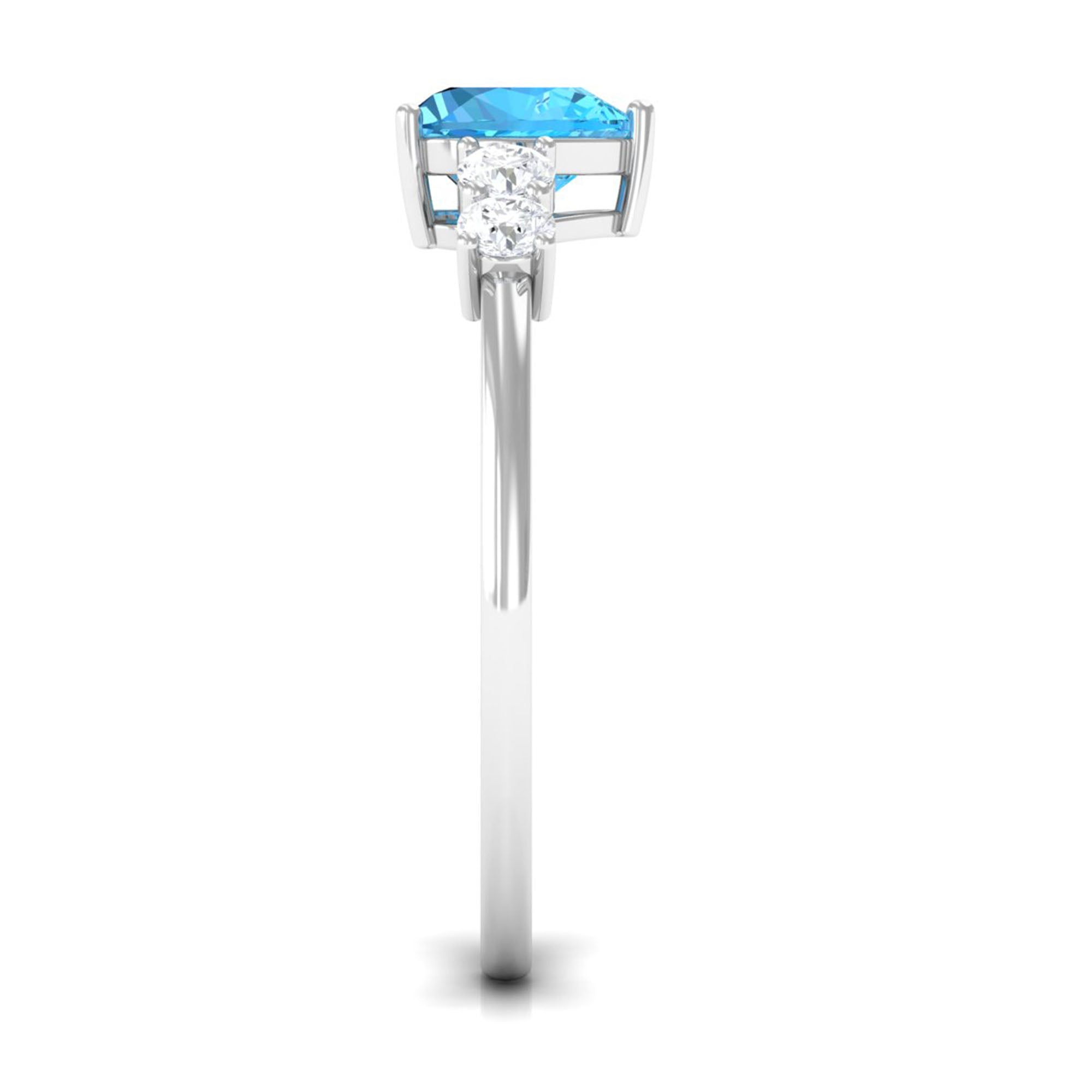 Rosec Jewels-Heart Shape Swiss Blue Topaz Solitaire Promise Ring with Diamond