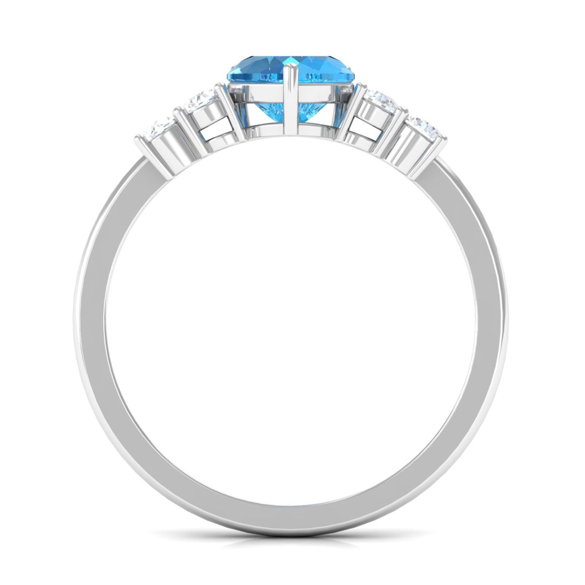 Rosec Jewels-Heart Shape Swiss Blue Topaz Solitaire Promise Ring with Diamond