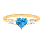 Rosec Jewels-Heart Shape Swiss Blue Topaz Solitaire Promise Ring with Diamond