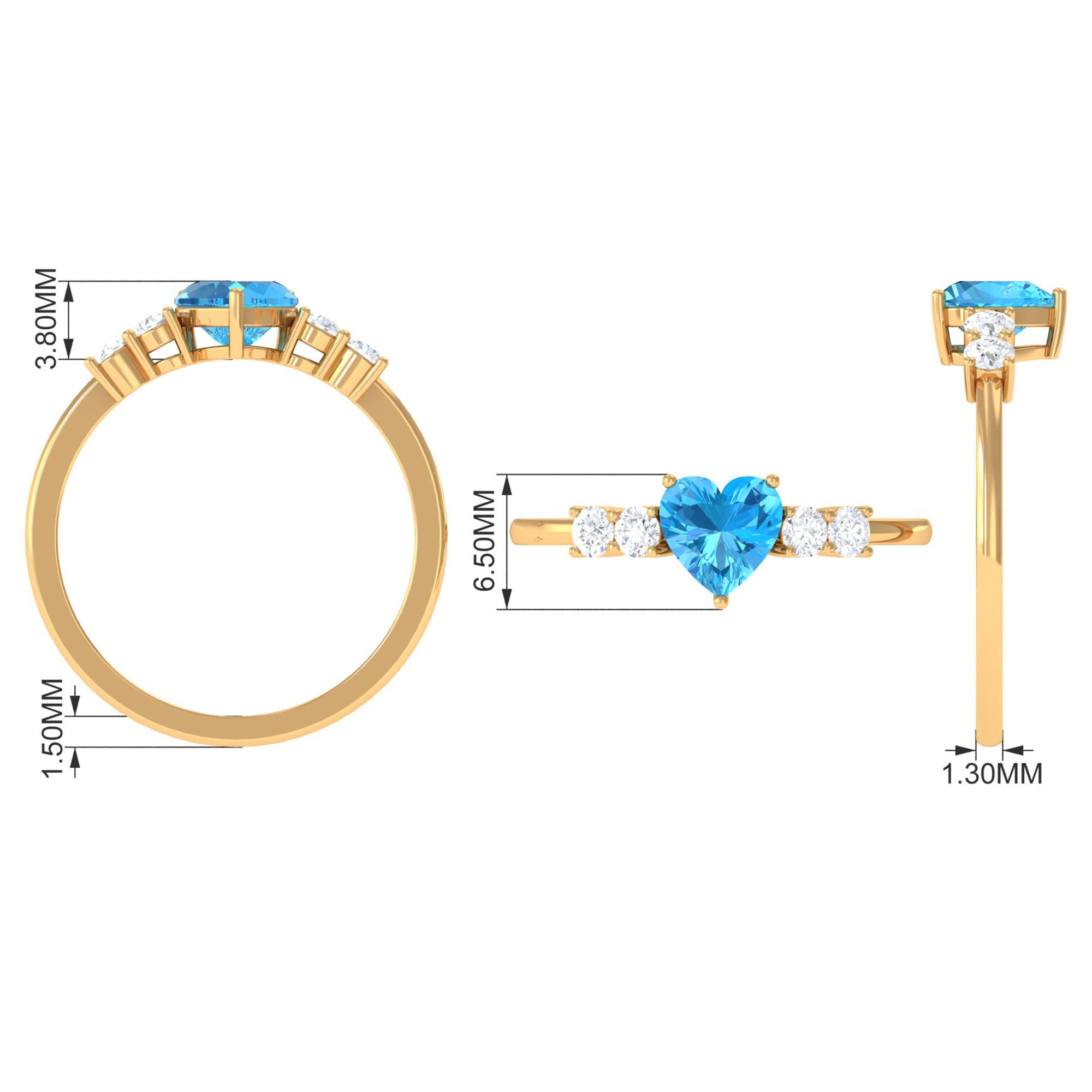 Rosec Jewels-Heart Shape Swiss Blue Topaz Solitaire Promise Ring with Diamond