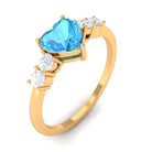 Rosec Jewels-Heart Shape Swiss Blue Topaz Solitaire Promise Ring with Diamond