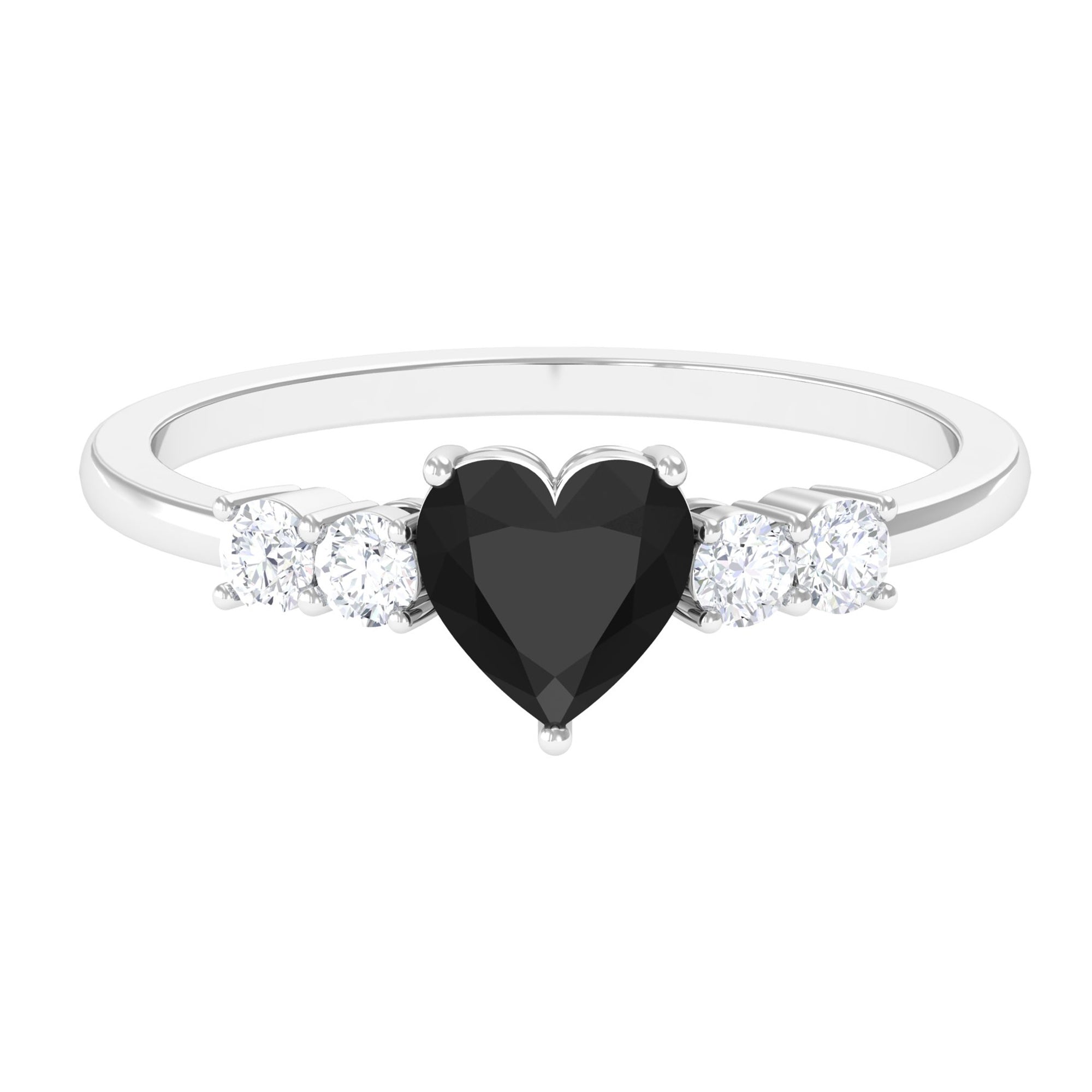 Rosec Jewels-Heart Shape Created Black Diamond Solitaire Promise Ring with Diamond