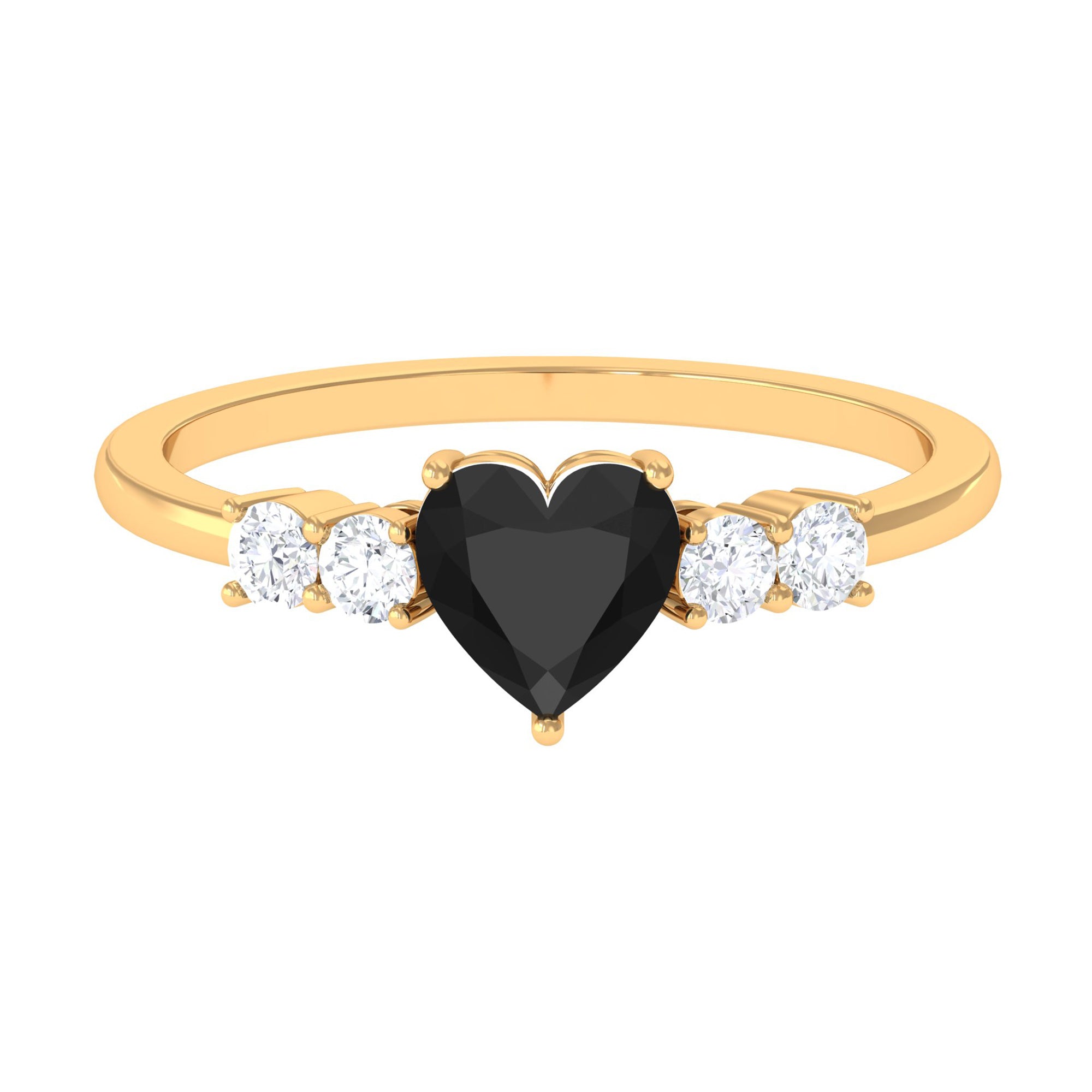 Rosec Jewels-Heart Shape Created Black Diamond Solitaire Promise Ring with Diamond