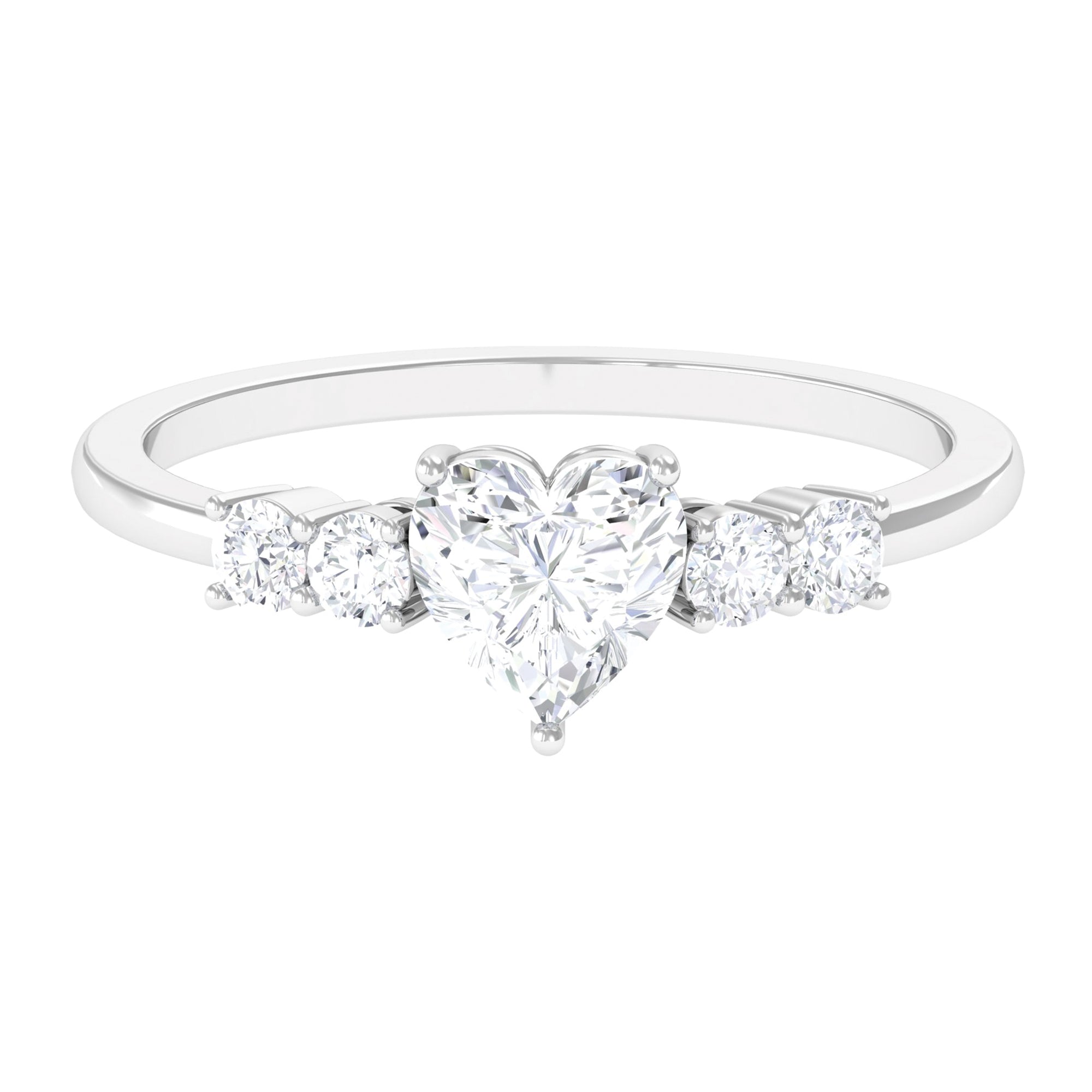 Rosec Jewels-Heart Shape Moissanite Solitaire Promise Ring with Side Stones