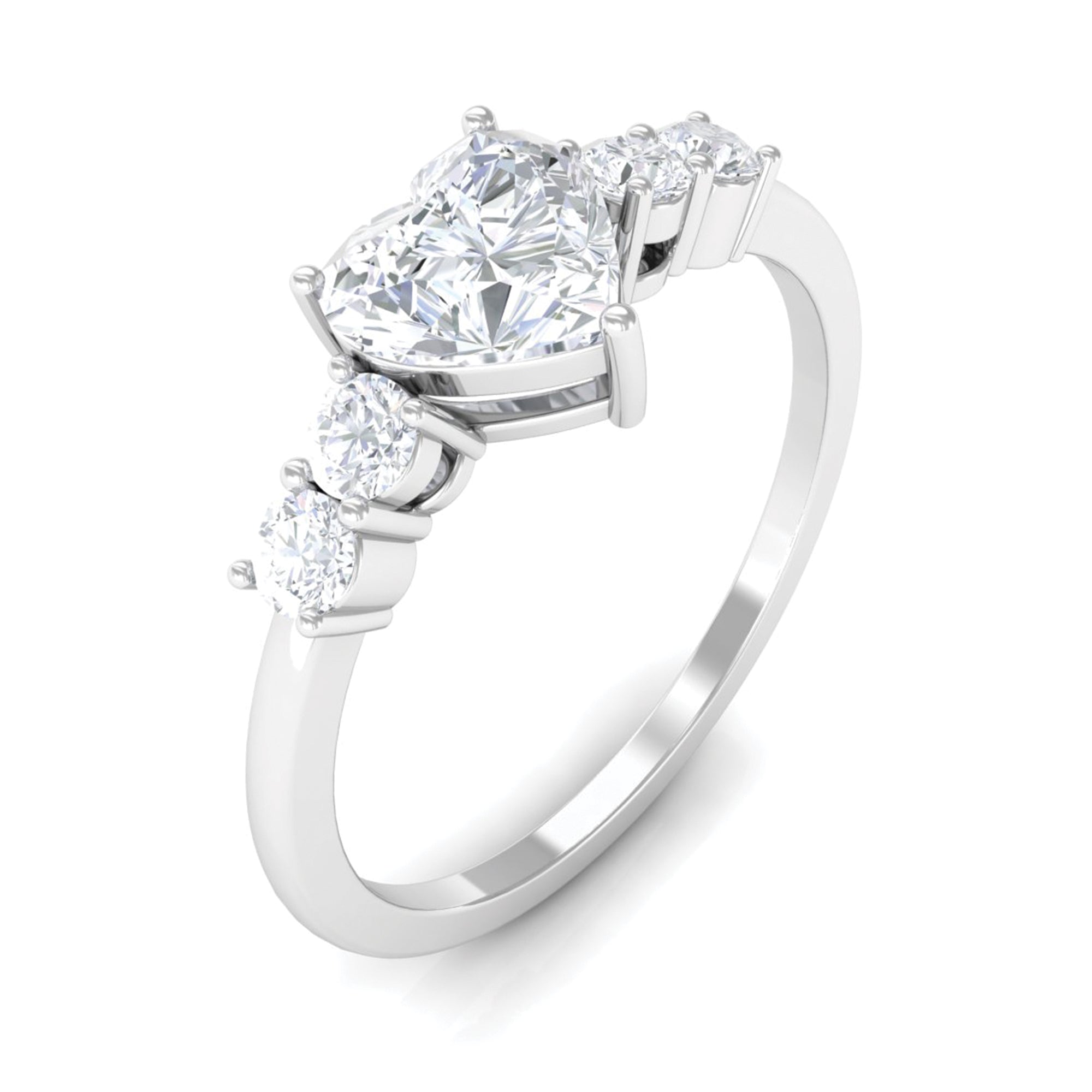 Rosec Jewels-Heart Shape Moissanite Solitaire Promise Ring with Side Stones