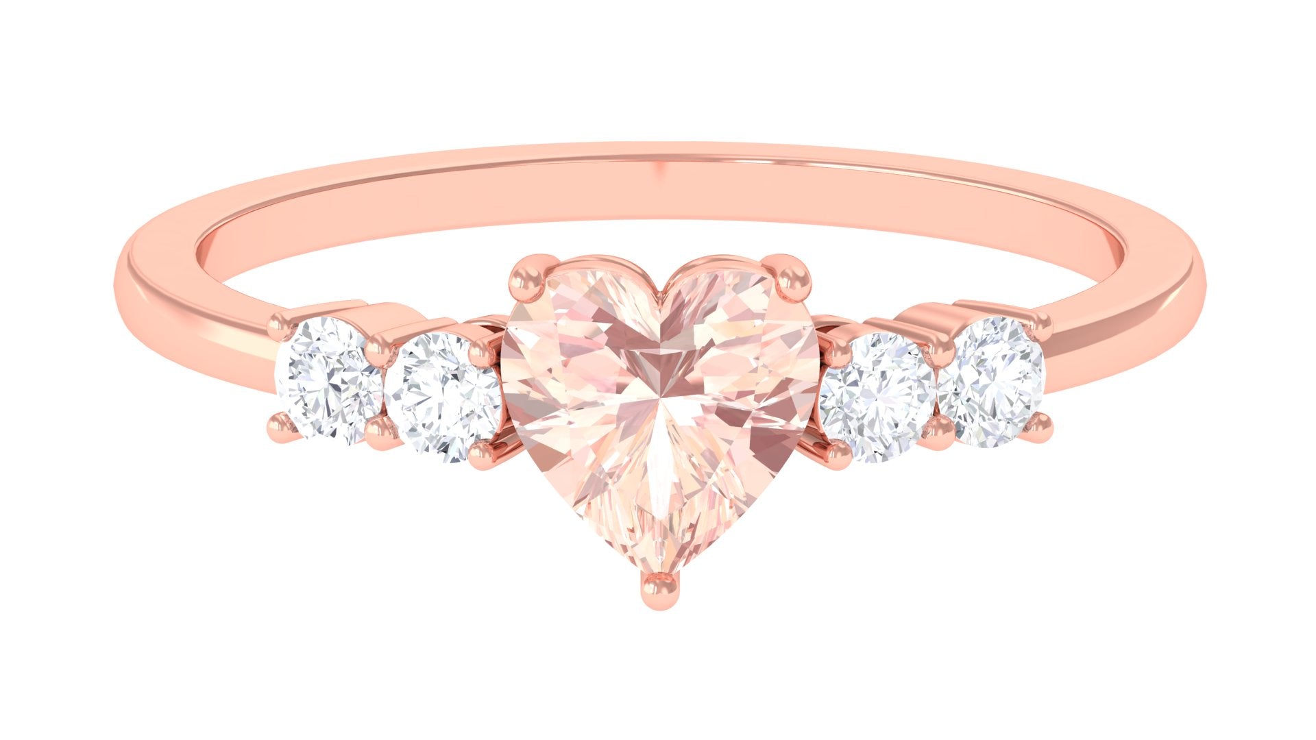 Rosec Jewels-Heart Shape Morganite Solitaire Promise Ring with Diamond