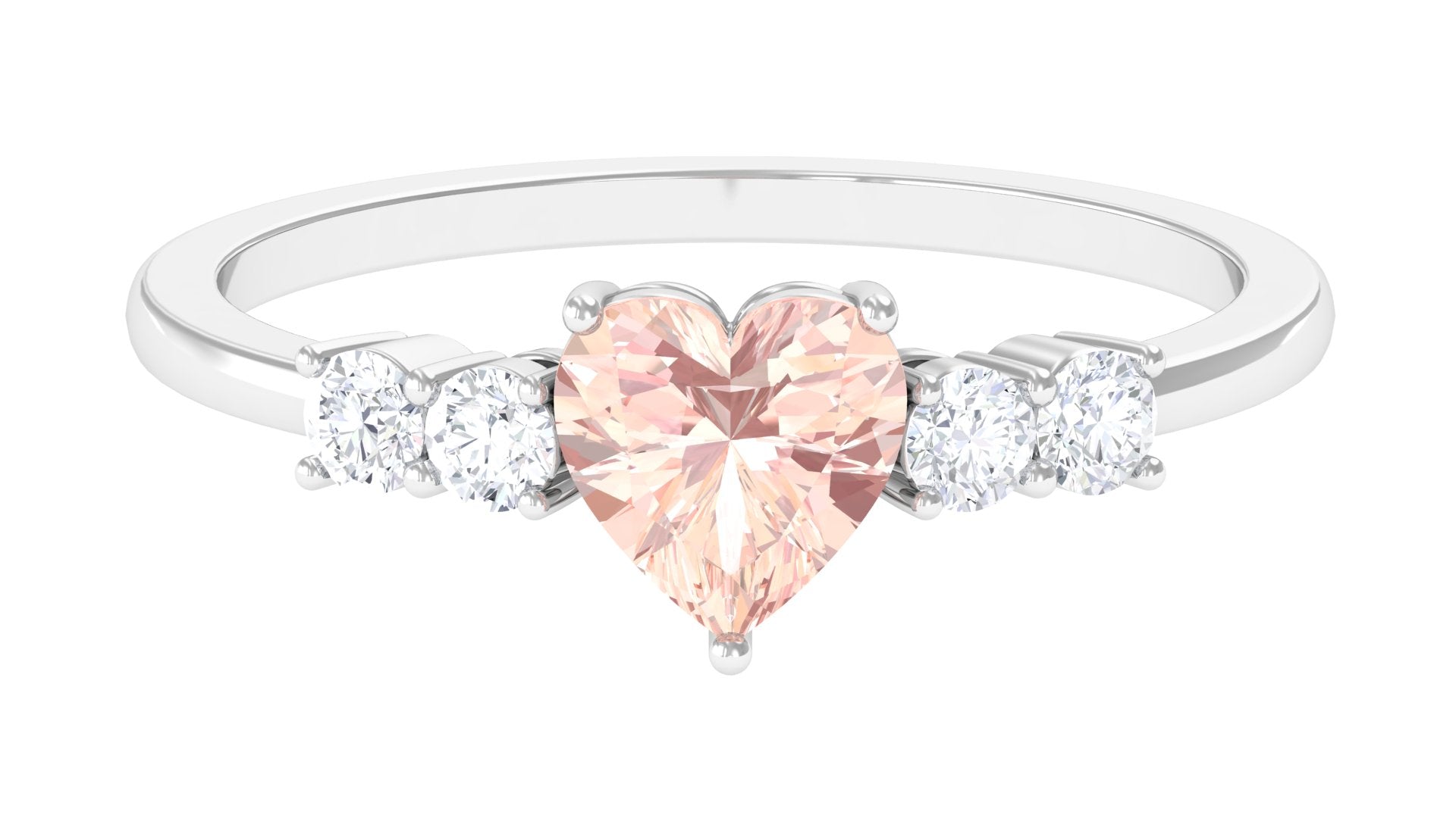 Rosec Jewels-Heart Shape Morganite Solitaire Promise Ring with Diamond