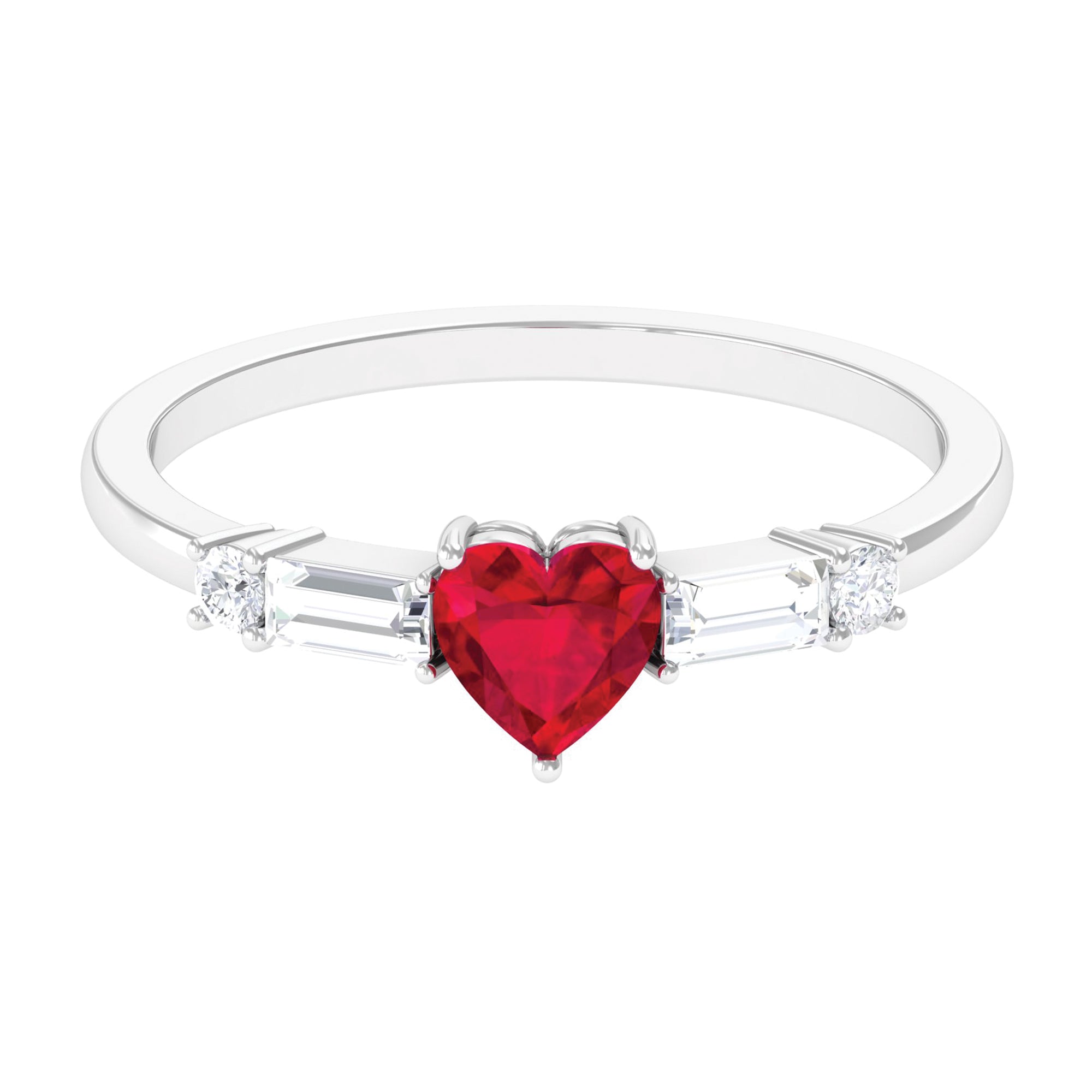 Rosec Jewels-1 CT Heart Shape Created Ruby Solitaire Promise Ring with Diamond