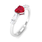 Rosec Jewels-1 CT Heart Shape Created Ruby Solitaire Promise Ring with Diamond